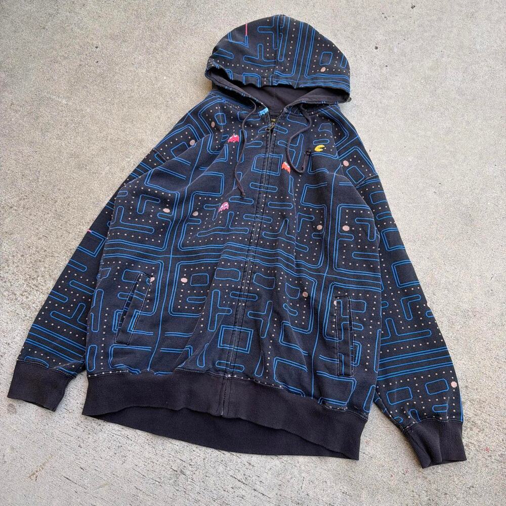 Y2k faded pac man aop zip up hoodie
